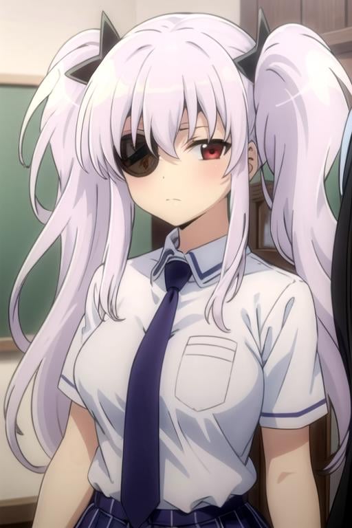 (((pixel-perfect, detail-perfect))), solo, 1girl,  <lora:yagyuu-senran:0.8>, yagyuu, school uniform, necktie, looking at viewer, expressionless