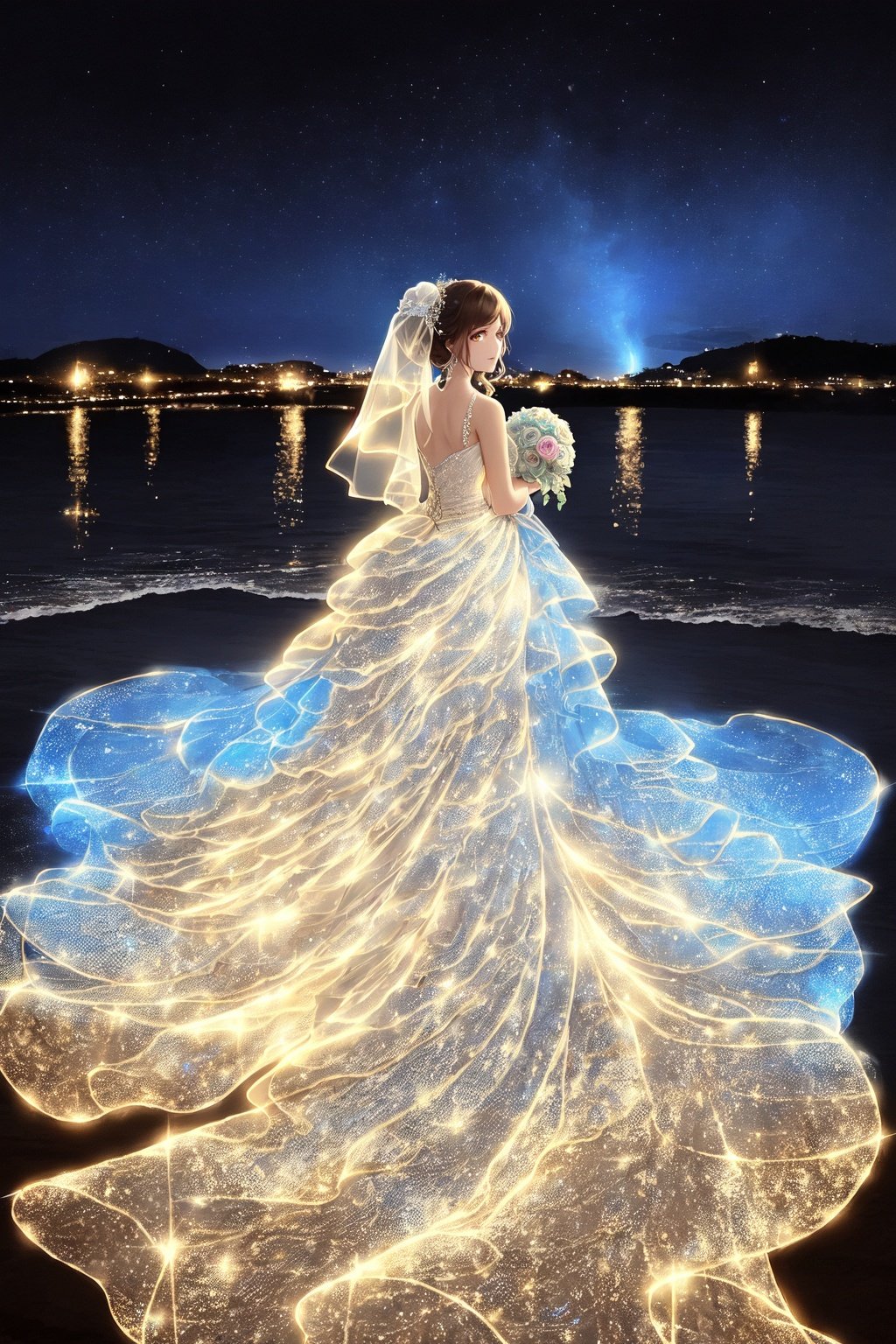  Best quality, 8k, cg,Colorful wedding dress,Luminescence,1girl