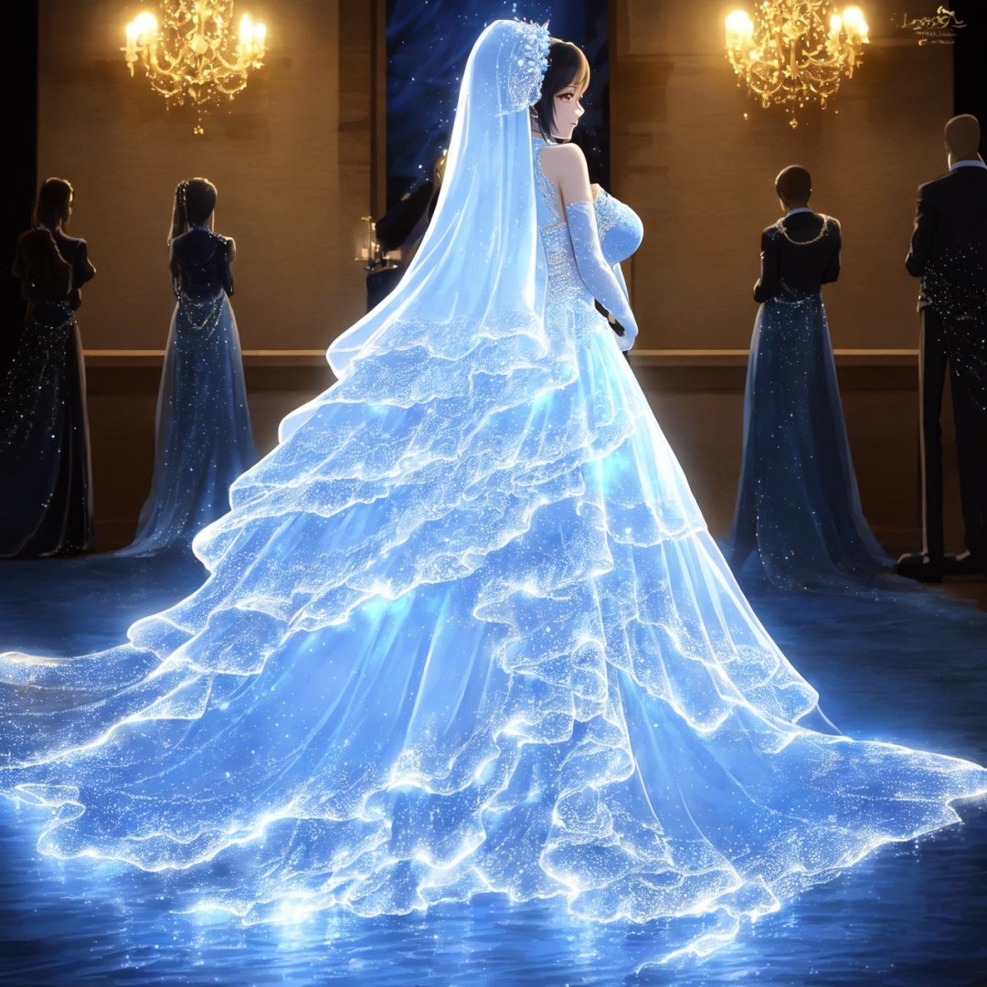  Best quality, 8k, cg,Blue Dress,Luminescence,1girl,Glow Wedding Dress