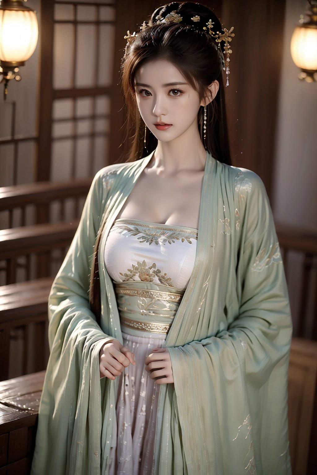 masterpiece,best quality,extremely detailed 8K wallpaper,1girl,chang,upper body,long sleeves,wide sleeves,standing,