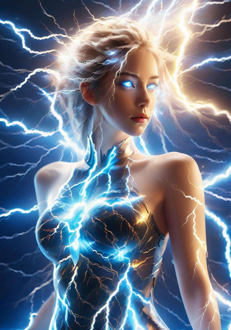 (Masterpiece, high quality, best quality, official art, beauty and aesthetics:1.2),thunder,composed of elements of thunder,glowing,glowing eyes,blue theme,<lora:xl_shanbailing_0927lightning-000010:0.7>, composed of elements of thunder,thunder,electricity,1girl,translucent luminous body,