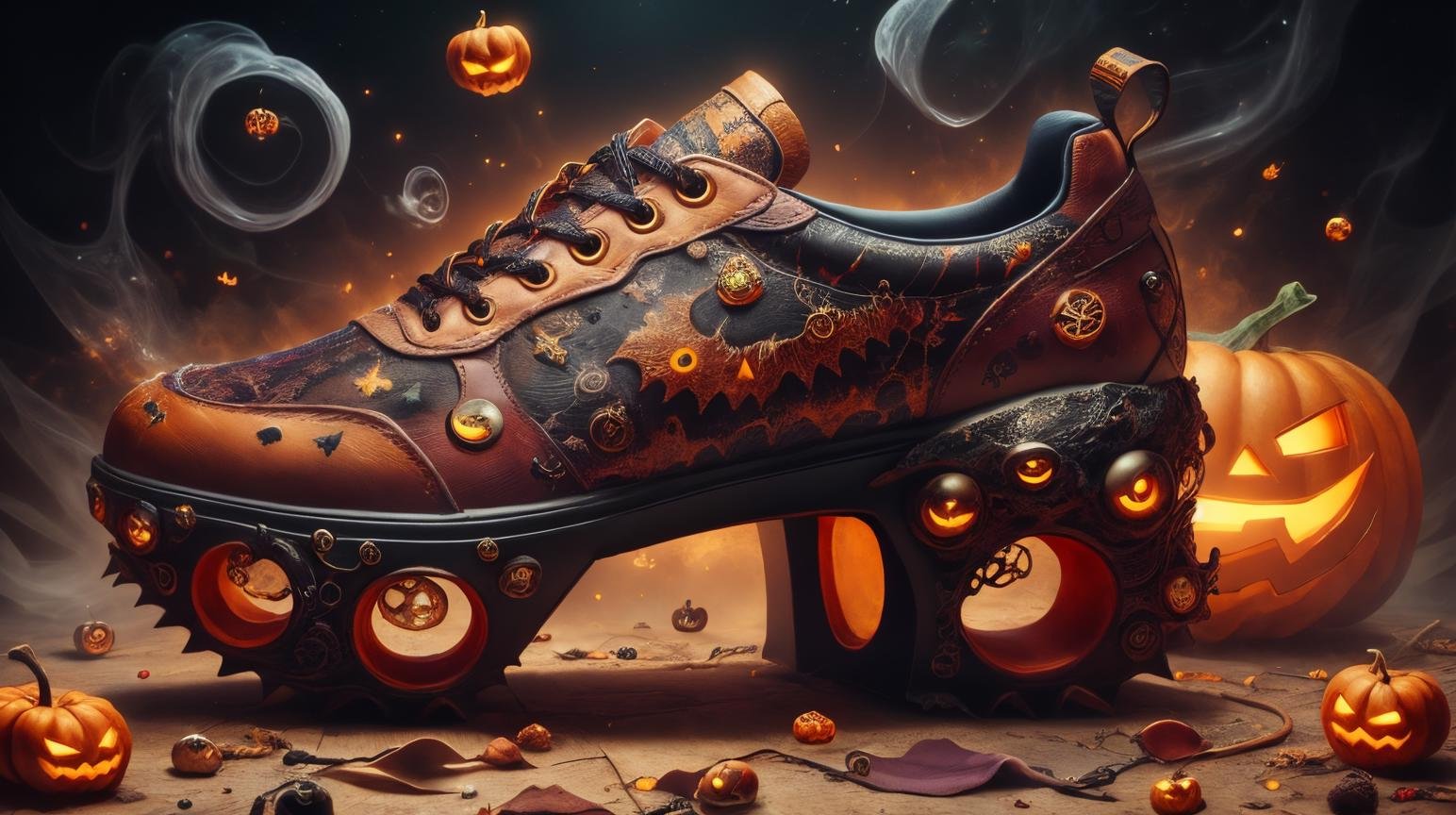 <lora:HalloweenGlowStyle:1>RAW Photo of HalloweenGlowStyle Maroon shoe, (Masterpiece:1.3) (best quality:1.2) (high quality:1.1)