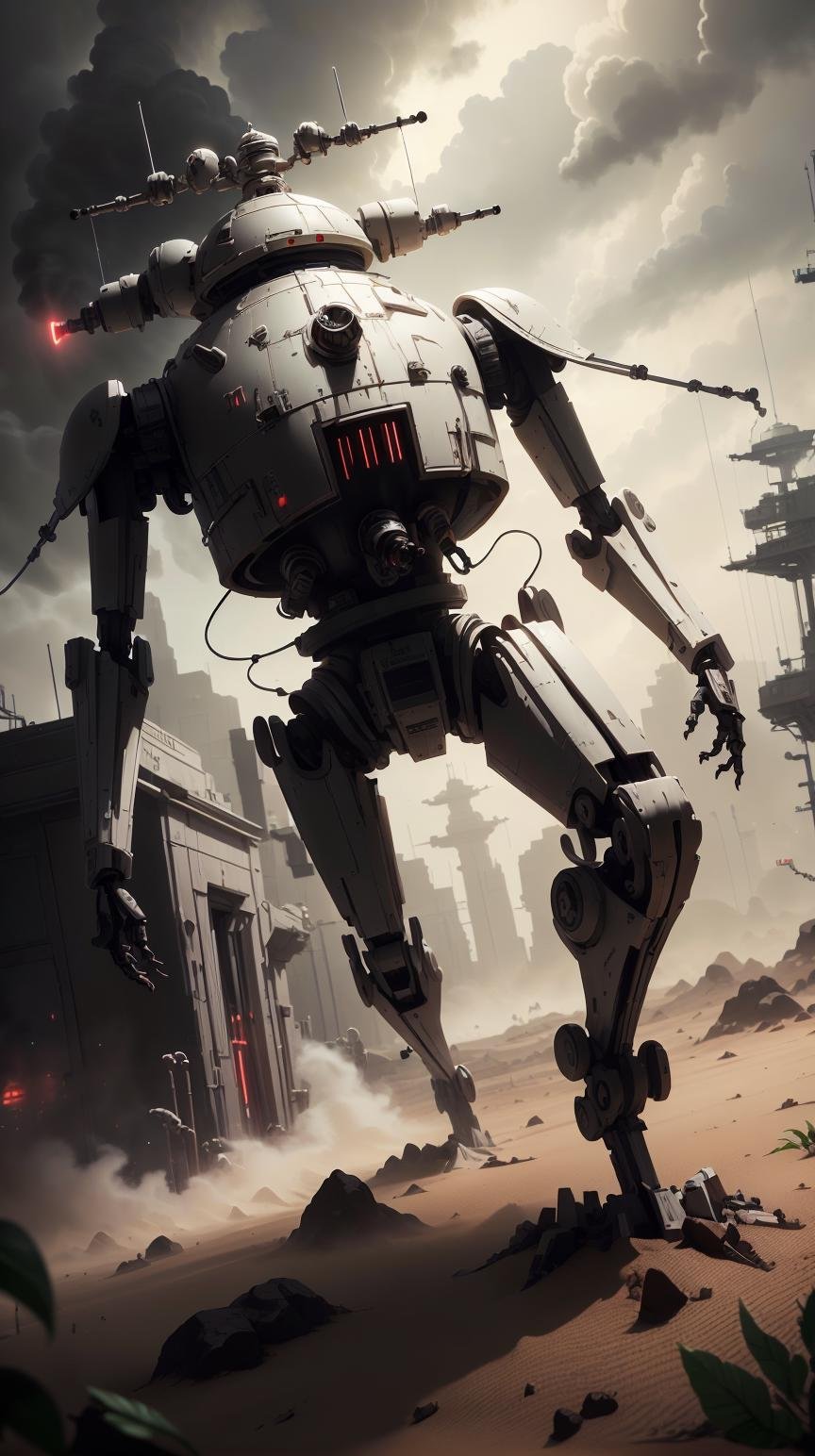 <lora:TheEmpireStyle:1> TheEmpireStyle, white, style-rustmagic,  solo, (full body:0.6), looking up, detailed background, detailed face, (<lora:AbsinthePunkAI:0.5>, AbsinthePunkAI theme:1.1), cyborg soldier, infantry, wearing Red light armor, antenna, battle-scars, helmet,  advanced biological warfare, flag, calm,  running,  power-core, glowing   lights, tropical jungle in background, storm, bokeh, cinematic atmosphere,, hi-tech plastic