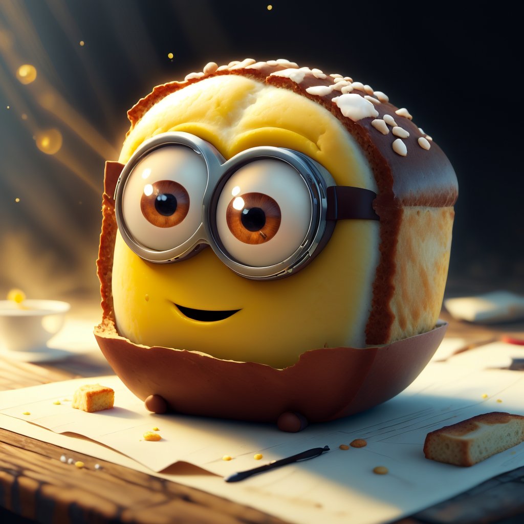 <lora:MinionStyle:1.25> MinionStyle bread, (Photorealistic:1.3), (Masterpiece:1.3) (best quality:1.2) (high quality:1.1)