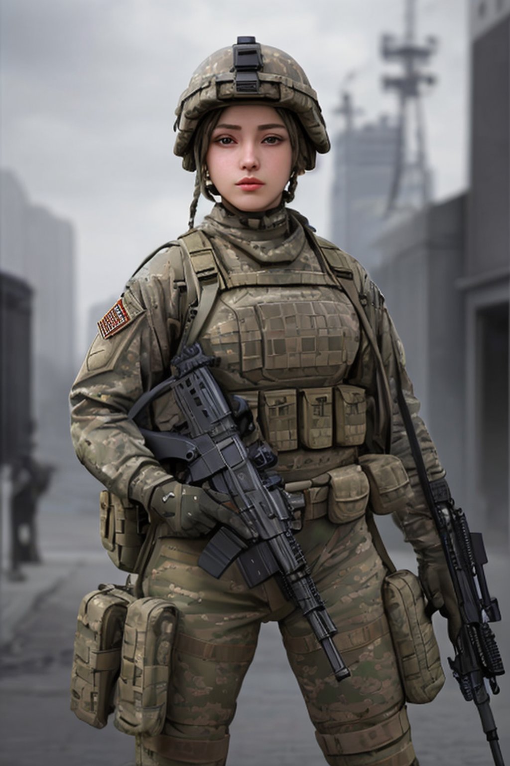 photorealistic, beautiful, masterpiece, 1 girl, full_gear_soldier