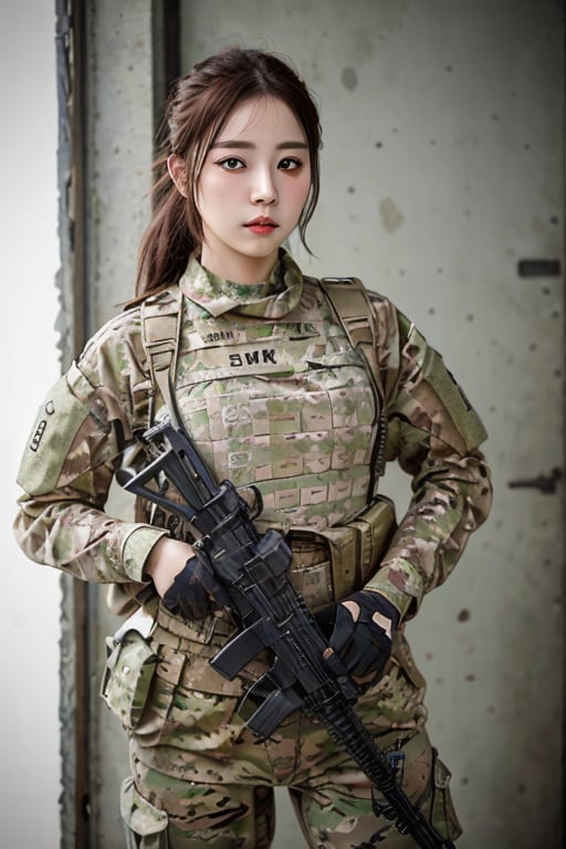 photorealistic, beautiful, masterpiece, 1 girl, hk_girl, full_gear_soldier