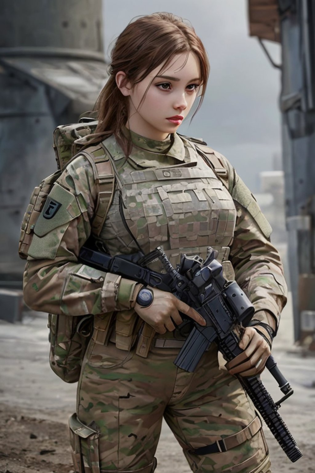 photorealistic, beautiful, masterpiece, 1 girl, full_gear_soldier