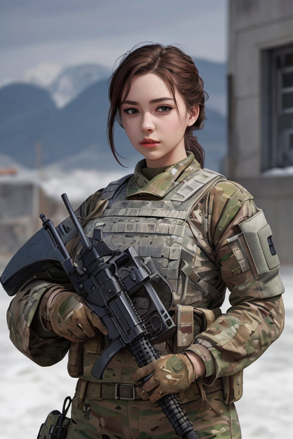 photorealistic, beautiful, masterpiece, 1 girl, full_gear_soldier