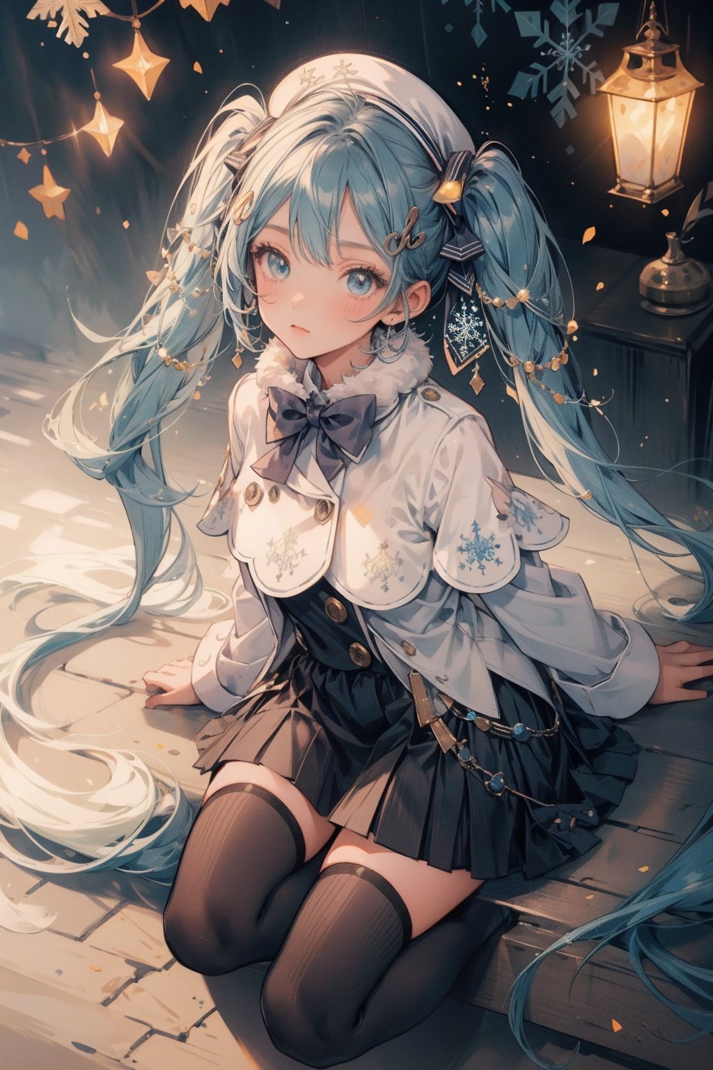 best quality,(masterpiece:1.3),fullbody,ultra-detailed,solo:1.3,1GIRL,yukimiku2021,cute, twintails, thighhighs, <lora:hatsunemiku:1>