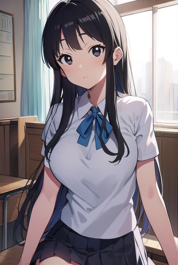 mioakiyama, <lora:mioakiyamatest:1>, mio akiyama, (black eyes:1.5), black hair, long hair, BREAK sakuragaoka high school uniform, school uniform, uniform, BREAK looking at viewer, BREAK indoors, classroom, BREAK <lora:GoodHands-vanilla:1>, (masterpiece:1.2), best quality, high resolution, unity 8k wallpaper, (illustration:0.8), (beautiful detailed eyes:1.6), extremely detailed face, perfect lighting, extremely detailed CG, (perfect hands, perfect anatomy),