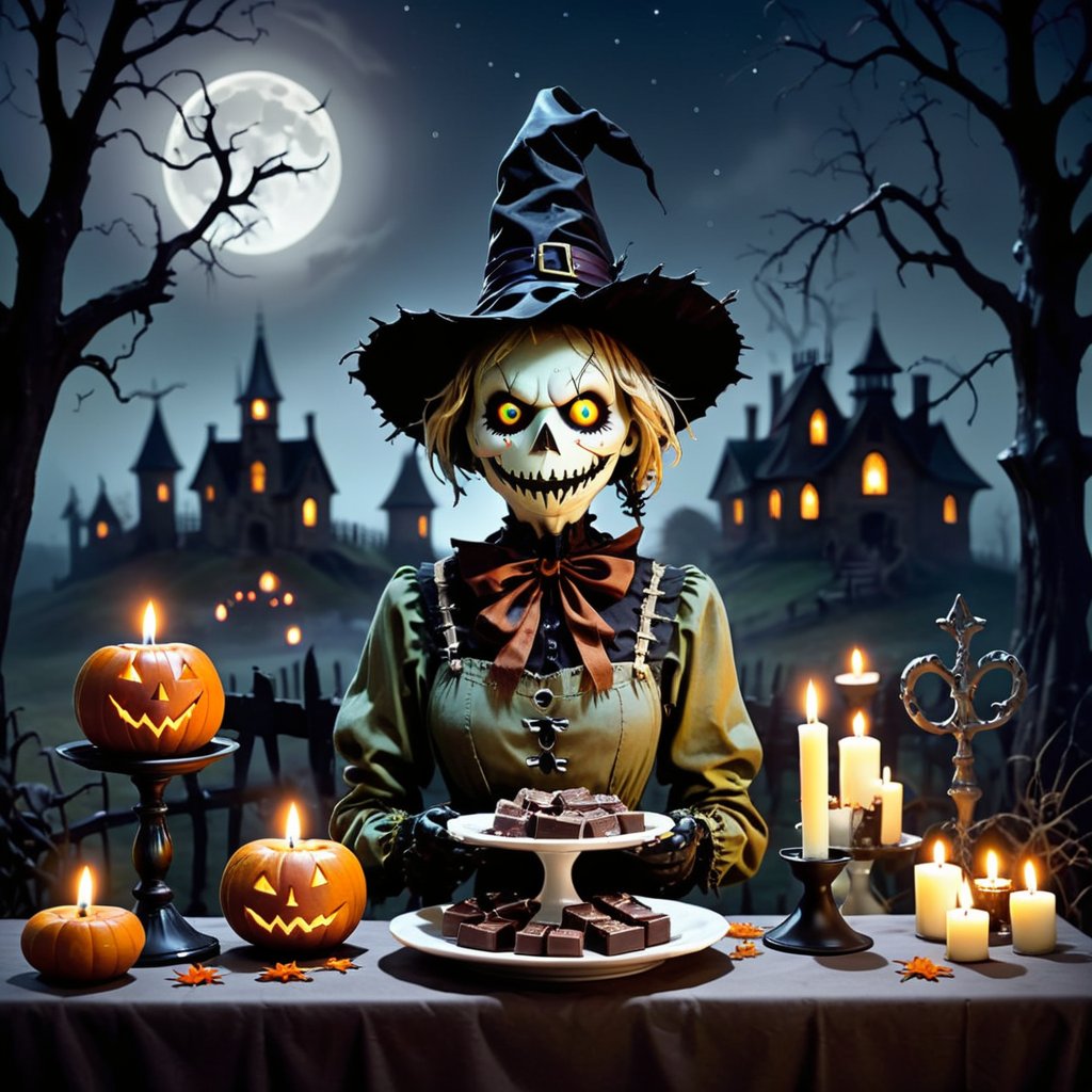 GhostlyStyle Suspenseful Gothic Scarecrow Eerie Moors Candy Bars Candelabras Spooky Chuckle Ominous Moonlight Candles Monster Mash Dance  
