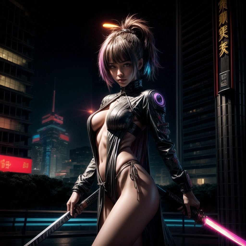 best quality,ultra-detailed,photorealistic,(studio night light:1.3),(1girl:1.4),young swordswoman,slim body,(dynamic pose:1.3),naked slim legs, distant plan shot,hanfu cloth, space street, rain, butterflyes, holding a glowing katana,futuristic cyberpunk city,on top of a skyscraper,outfit blending futuristic technology and Chinese traditional elements,huge cyber dragon in the neon-lit night sky,(guardian of the city:1.2),, (harsh urban environment:1.3),(determination and bravery:1.2),masterpiece,cyberpunk style with Chinese influenceg, extreme detailed,, ((colorful:1.2))<lora:hanfu_clothes_LORA:0.6> <lora:add_detail:0.6> <lora:wowifier_robotic_LORA:0.6> <lora:glassSculptures_v20CompletelyRedone:0.6> <lora:planet_Simulator_style_Lora:0.7> <lora:chinese_girl_lora:0.7> <lora:add_detail:1> <lora:more_details:1>