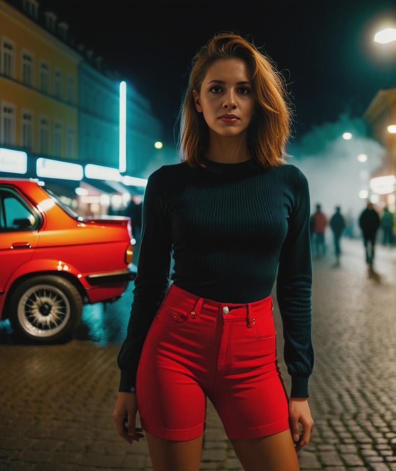 raw_photo,full_shot,european woman posing for a picture with her butt showing front red bmw_e30 in prague night streets,realistic skin,face,texture,detail,pore,freckles,Hyperpigmentation,hair details,pose,editorial photograph,dark night,film grain,depth of field,analog film style,vivid color,full_body,looking at viewer,dramatic shadows,cinematography,lens flare,mist,gritty,movie still,state fair,fog)),((night, dark, dark photo, grainy, dimly lit:1.3),(((realistic))),facial skin, (16k) uhd, dslr, backlight, soft lighting,(backlight), high quality, (detailed face), film grain, Fujifilm XT3, best quality, professional photography, cinema, 35mm, f1.2, color graded portra 400 film, realistic hair, ultra realistic,,<lora:faces_v3:1>,,,<lora:nudify_xl:1>,,,,,,full_shot,looking_at_viewer,cinematic_angle,skinny,petite,small_breasts