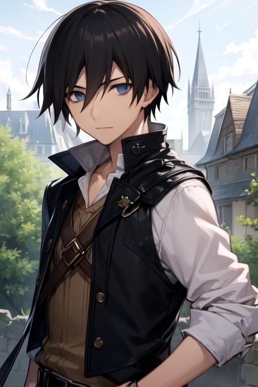 masterpiece, best quality, sketch, 1boy, solo, male focus, looking at viewer, upper body, , , , <lora:hei_darker_than_black:0.72>, hei_darker_than_black, black hair, blue eyes, , The Tower of Oblivion: A stronghold where forgotten secrets and dark magic are hidden,