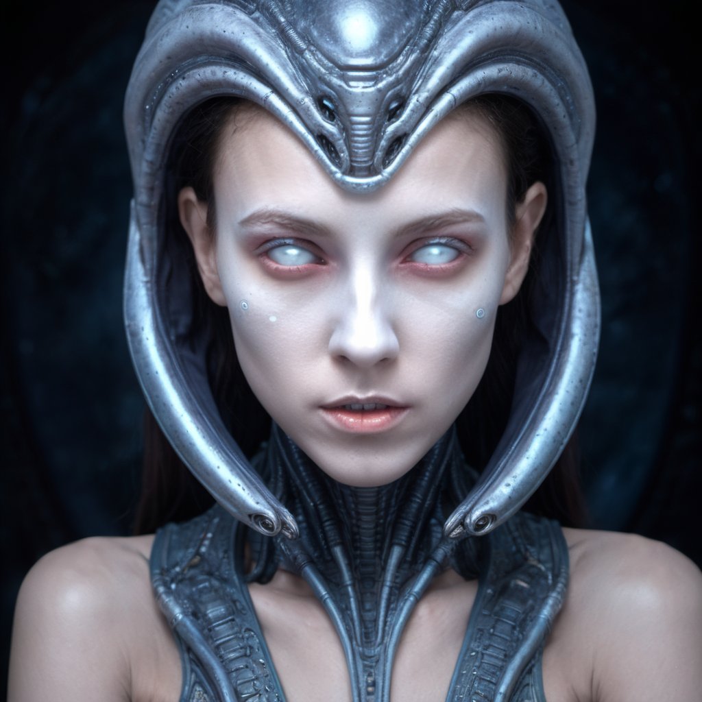 alien-themed portrait of a sexy young woman, extraterrestrial, cosmic, otherworldly, mysterious, sci-fi, highly detailed