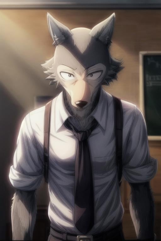 ((masterpiece)),((bestquality)),8k,high detailed,ultra-detailed, depth of field, wide angle,1boy, legoshi, <lora:Legoshi_Lora:1.1>,((gray_wolf_boy)),male focus, solo, handsome face,Stylish Pose, soft lighting,watch to the viewer, school uniform, yiff, ((cinematic shot)) <lora:add_detail:1>, <lora:weight_slider_v2:-1>