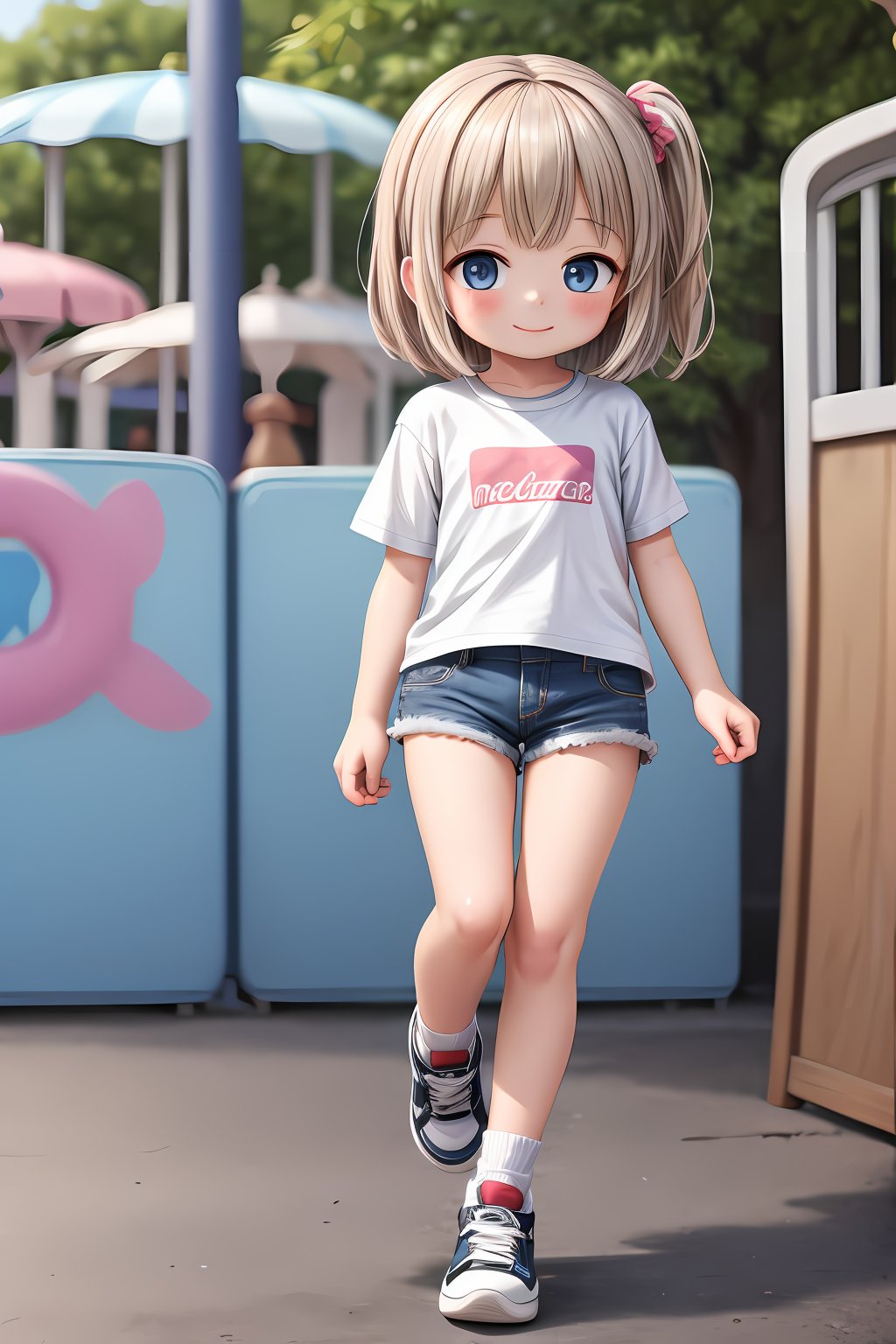 (absurdres, highres, ultra detailed, high resolution: 1.1)
BREAK
1 girl, solo, smile, on the amusement park,
BREAK
T-shirt, short shorts, sneakers,
BREAK
nice hands, perfect hands,