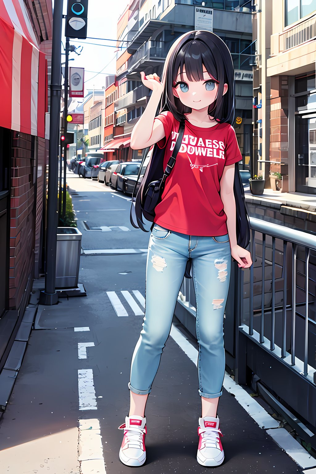 (absurdres, highres, ultra detailed, high resolution: 1.1)
BREAK
1 girl, solo, smile, on the big city,
BREAK
shirt, denim pants, sneakers,
BREAK
nice hands, perfect hands,