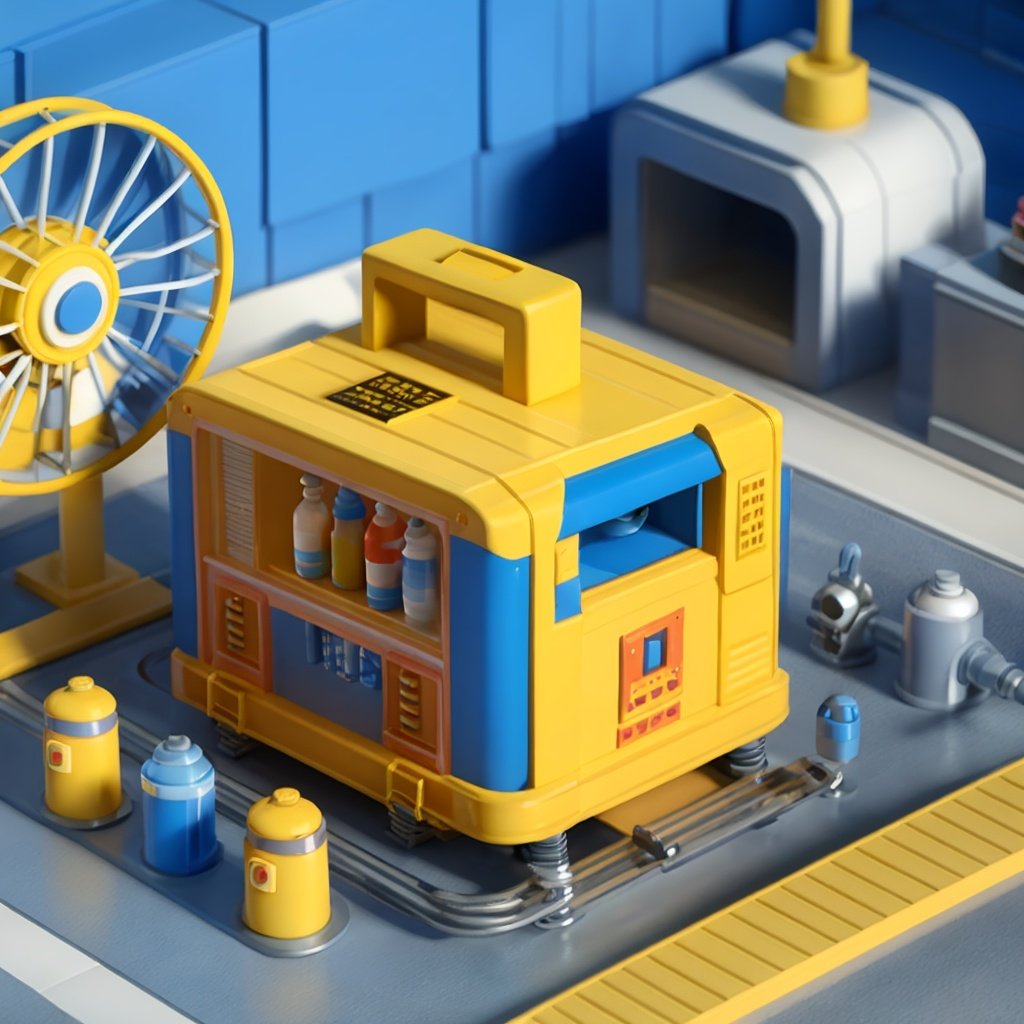 masterpiece,best quality,c4dchangjing\(c4d\), no humans, ground vehicle, box, scenery, from above, industrial pipe, bottle, ball, water, trash can, sign, train, cardboard box, motor vehicle, blurry, traffic cone, indoors, blue theme, shadow, ladder, reflection, window, electric fan, stairs, day, bag, english text, depth of field, yellow eyes, outdoors, water bottle, railroad tracks, can, robot, bird,<lora:c4dchangjing-000010:0.65>,