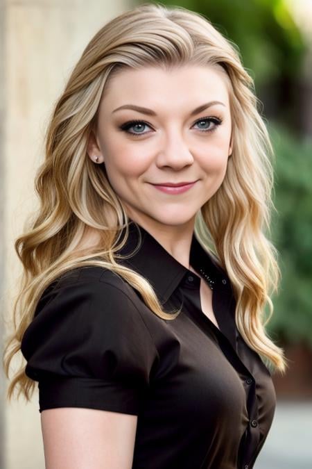 RAW close up photo, a portrait photo of (natalie dormer) woman wearing (black shirt:1.2), crooked smile, (high detailed skin:1.2), looking at camera, 8k uhd, dslr, soft lighting, high quality,  <lora:Natal1e:0.6>