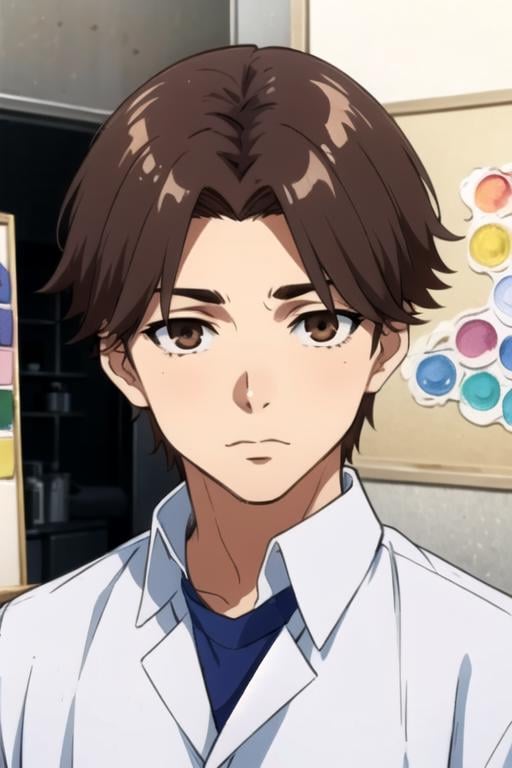 masterpiece, best quality, game cg, 1boy, solo, male focus, looking at viewer, upper body, , (watercolor illustration, soft pastel colors:1.1), , <lora:seidou_takizawa:0.66>, seidou_takizawa, brown hair, brown eyes, oxford shirt, , science fiction military science fiction, 8k resolution