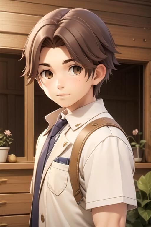 masterpiece, best quality, game cg, 1boy, solo, male focus, looking at viewer, upper body, , , realistic, <lora:seidou_takizawa:0.74>, seidou_takizawa, brown hair, brown eyes, , farm,