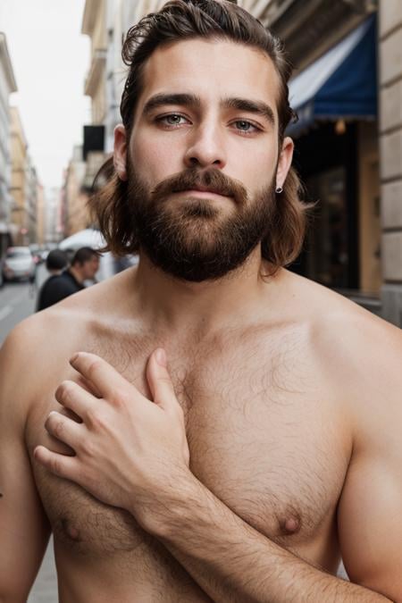 (street fashion photography:1.0)a photo of a 30 yo man with unstyled hair with shaved beard showing his hands <lora:polyhdron_all_in_one_eyes_hands_skin_fin:0.3>