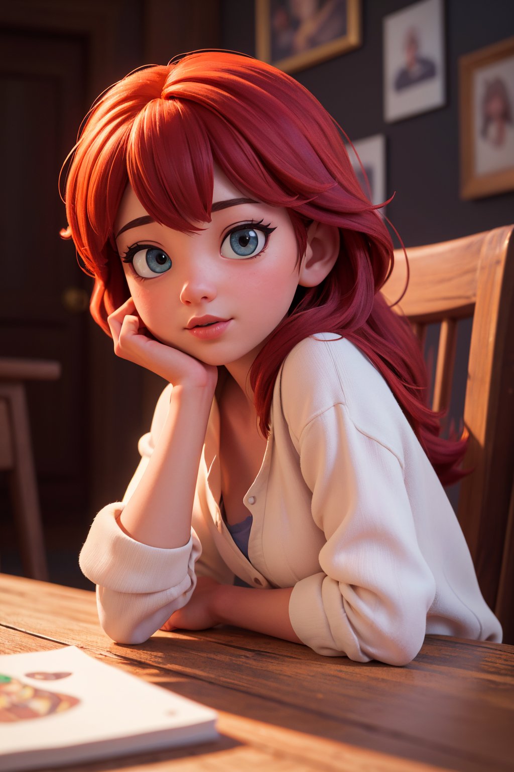 (best quality, 4k, 8k, highres, masterpiece:1.2), ultra-detailed, realistic, cartoon style, 3D rendering, colorful, beautifully lit, adorable girl in a fancy,  vibrant scene, cute pose