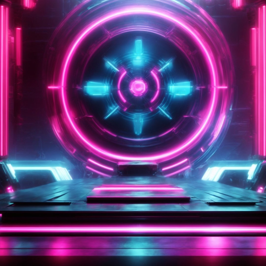  Best quality, 8k, cg,A futuristic scene, neon lights, circles, ocean punk lights, extreme
The stage of minimalism,Detail Texture,Turquoise and Magenta 3:4,Mecha