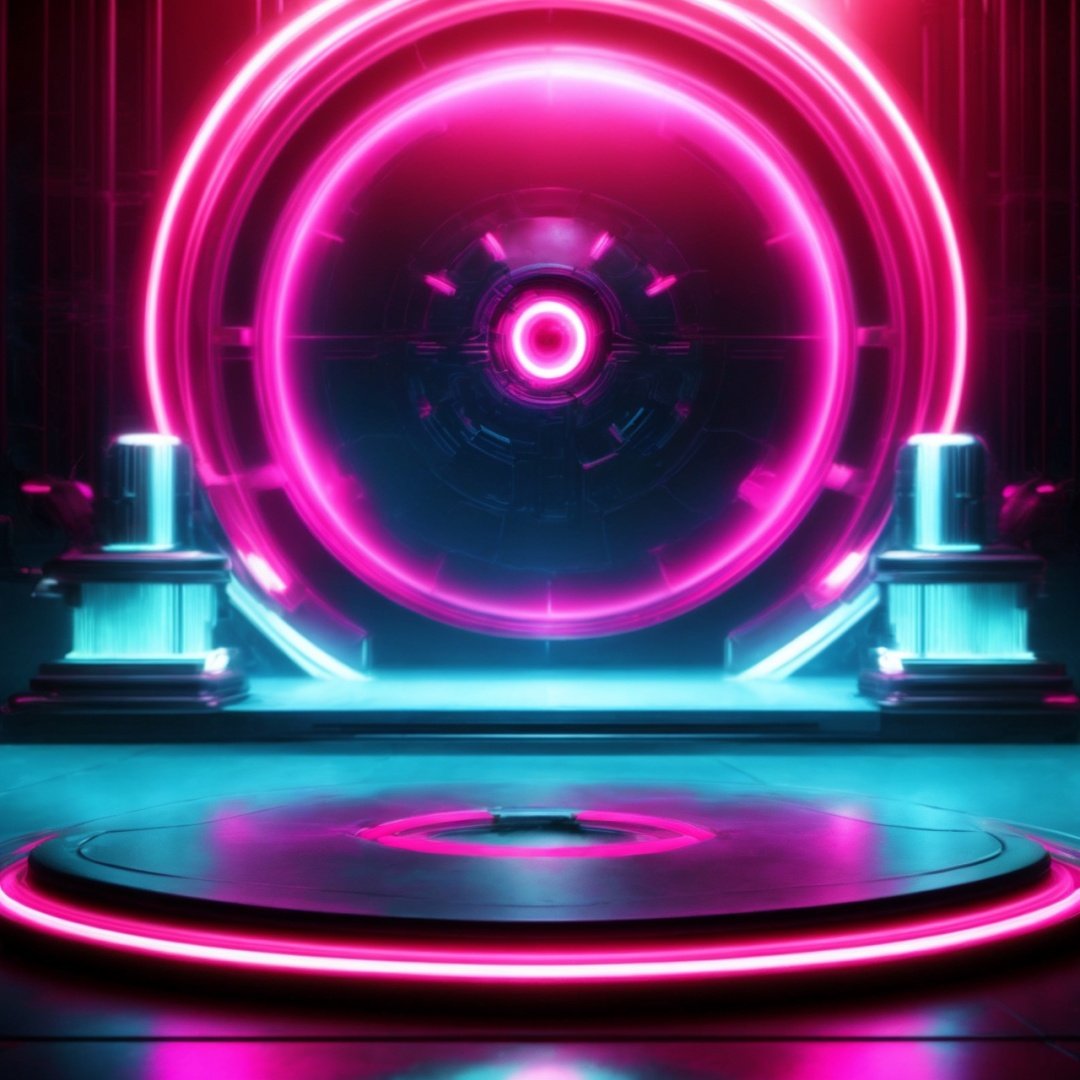  Best quality, 8k, cg,A futuristic scene, neon lights, circles, ocean punk lights, extreme
The stage of minimalism,Detail Texture,Turquoise and Magenta 3:4,Cyberpunk Eye