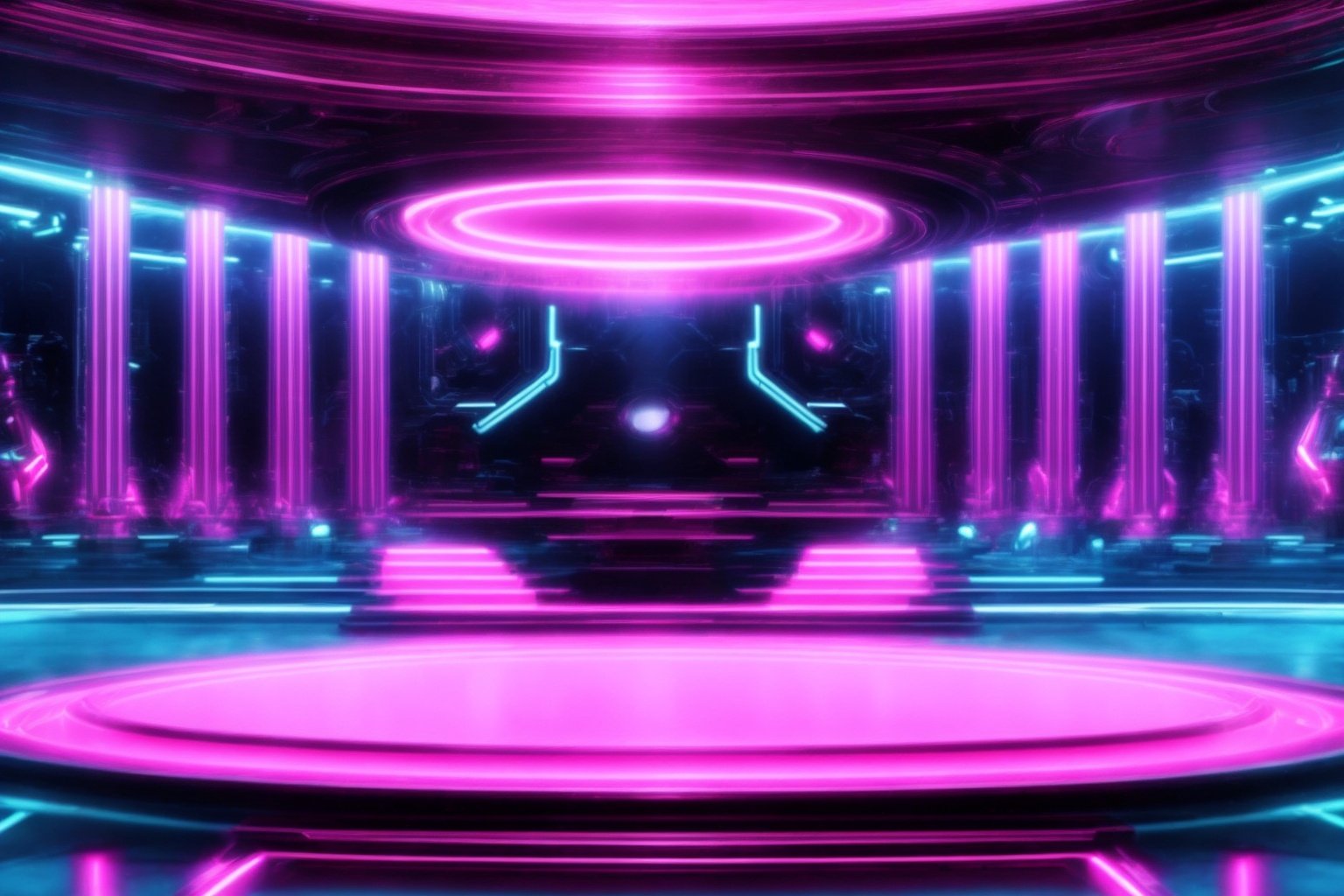  Best quality, 8k, cg,A futuristic scene, neon lights, circles, ocean punk lights, extreme
The stage of minimalism,Detail Texture,Turquoise and Magenta 3:4