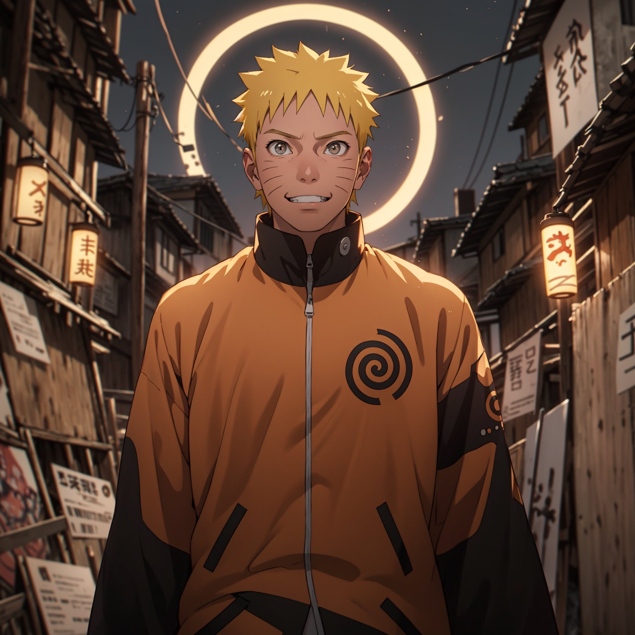 Uzumaki Naruto,  Ángulo de película, （Chico encantador, Anatomía correcta, cuerpo completosbian, Arroyo Masterpiece, Traje de obra maestra, sonreír）, （ilustratio, Arte en papel, 3Drenderingof）, （Plétora de colores, La mejor calidad, Alto detalle, tmasterpiece, Efectos de iluminación cinemática, 4k, claroscuro）, <lora:EMS-73582-EMS:0.700000>