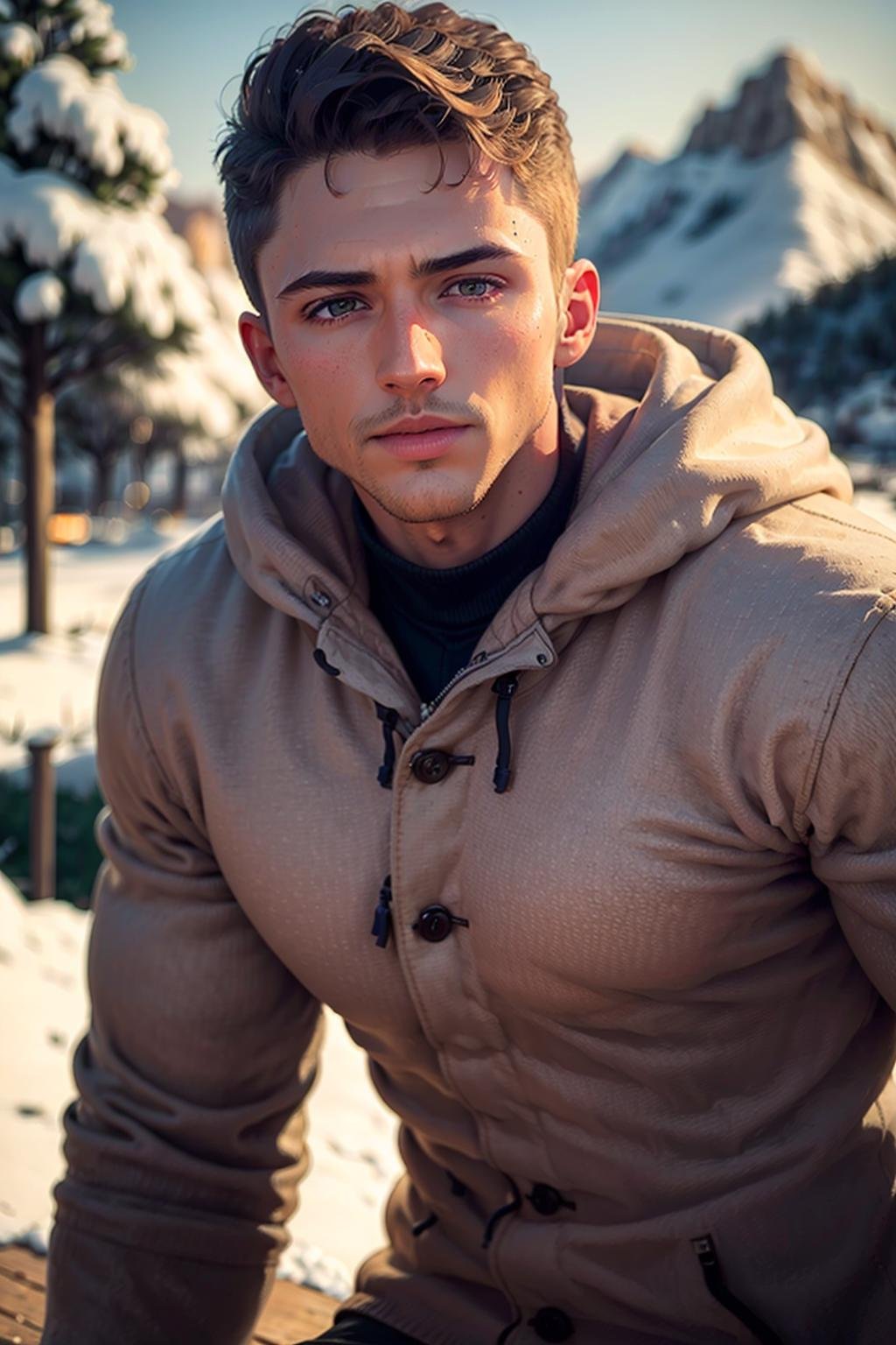 ((masterpiece)), ((best quality:1.2)), High Resolution, 8k, (ultra_realistic:1.3), (photorealistic:1.4), (instagram model, handsome:1.2), sharp focus, a photo of (nicktopelkm), wearing winter clothing, in a mountainside, dynamic posing, outdoors, snowing, winter theme, winter mountains, trees everywhere, lake, frozen tundra, ((looking at camera)), <lora:NickTopelKM:0.8>