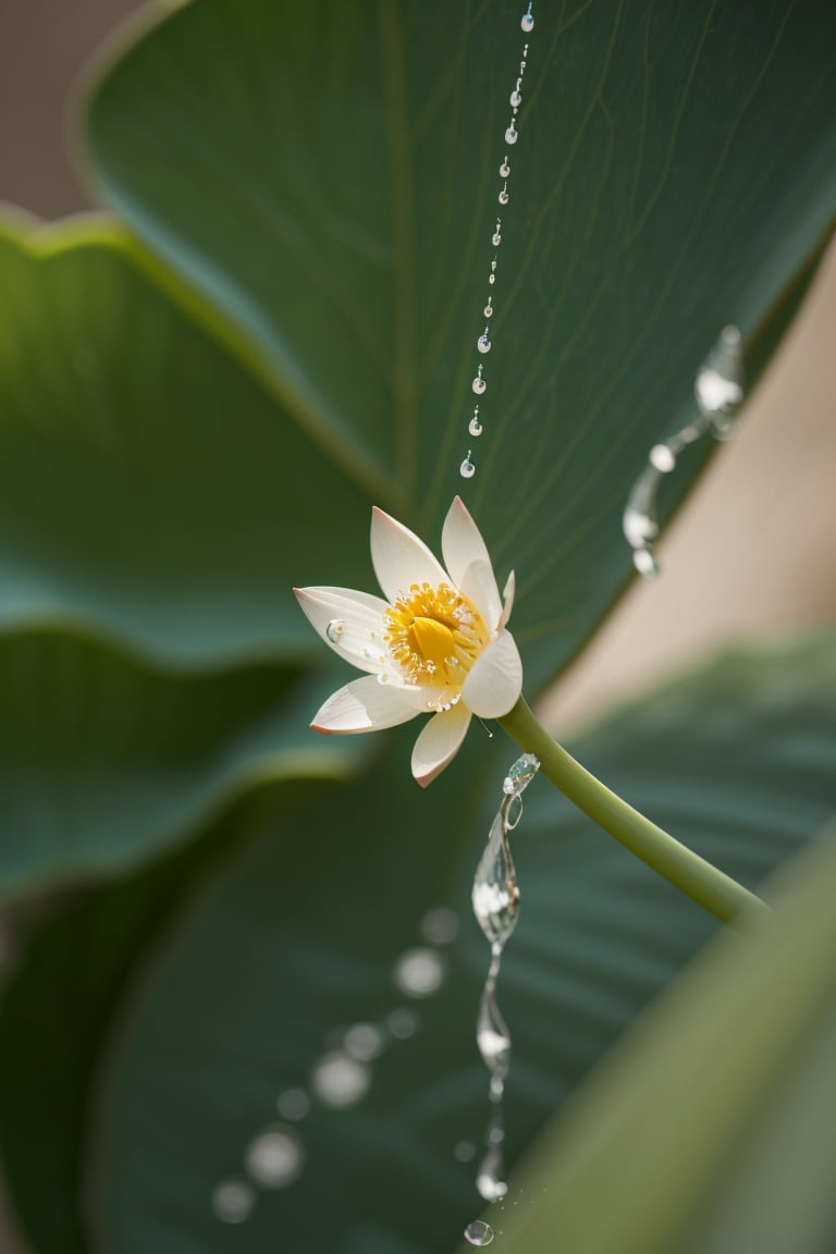 Water liliy.,microcosm , Masterpiece , macro photography , cobweb, filmgrain, Bokeh , Smoke , Highly detailed, Sunny Sunny weather, Microflower, The drops, bblurry, 1 realistic close-up of the lotus room：1.5, Azure background, subdued contrasts, rendering by octane , illusory engine
