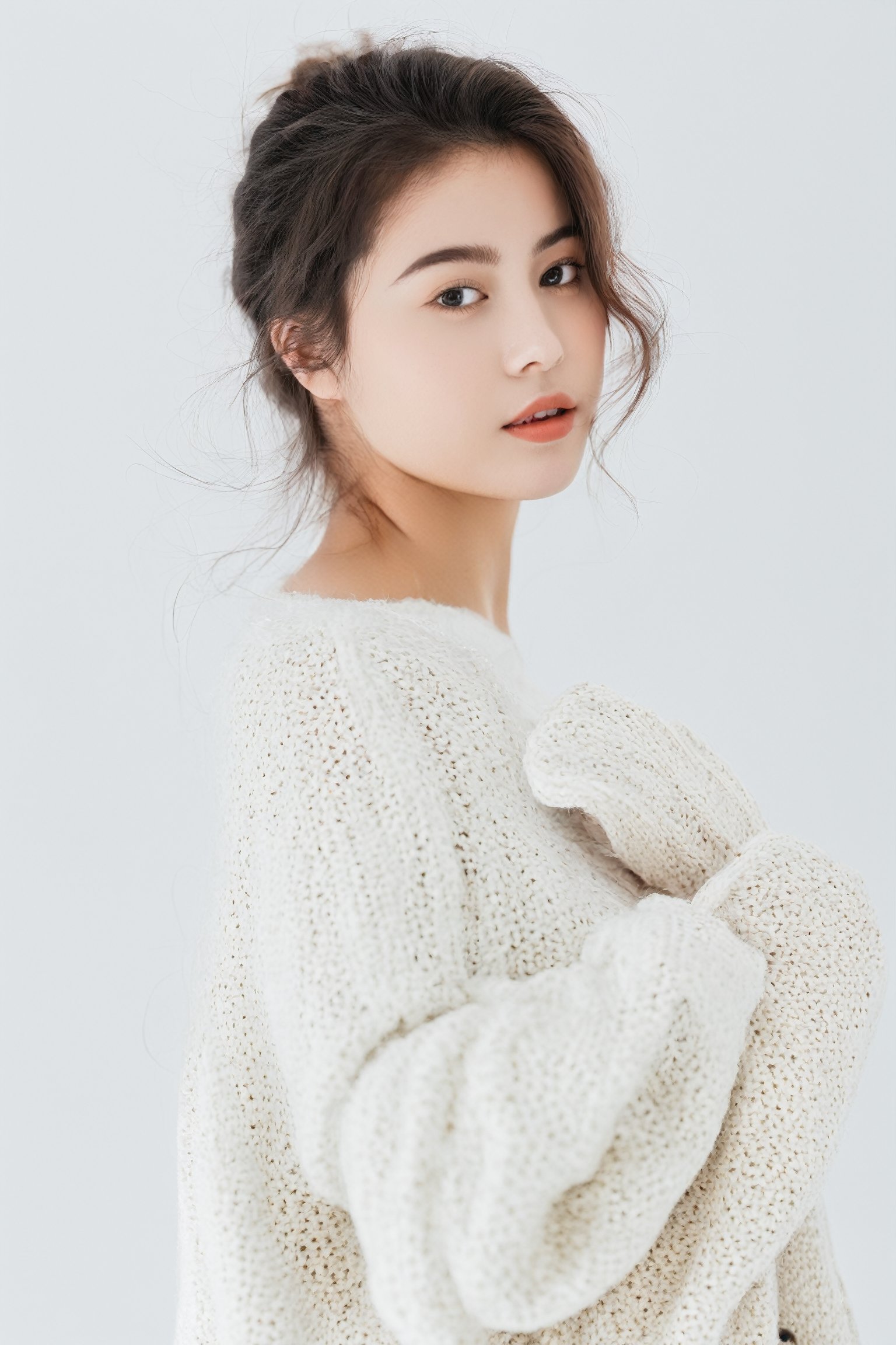 1girl,sweater,white background,