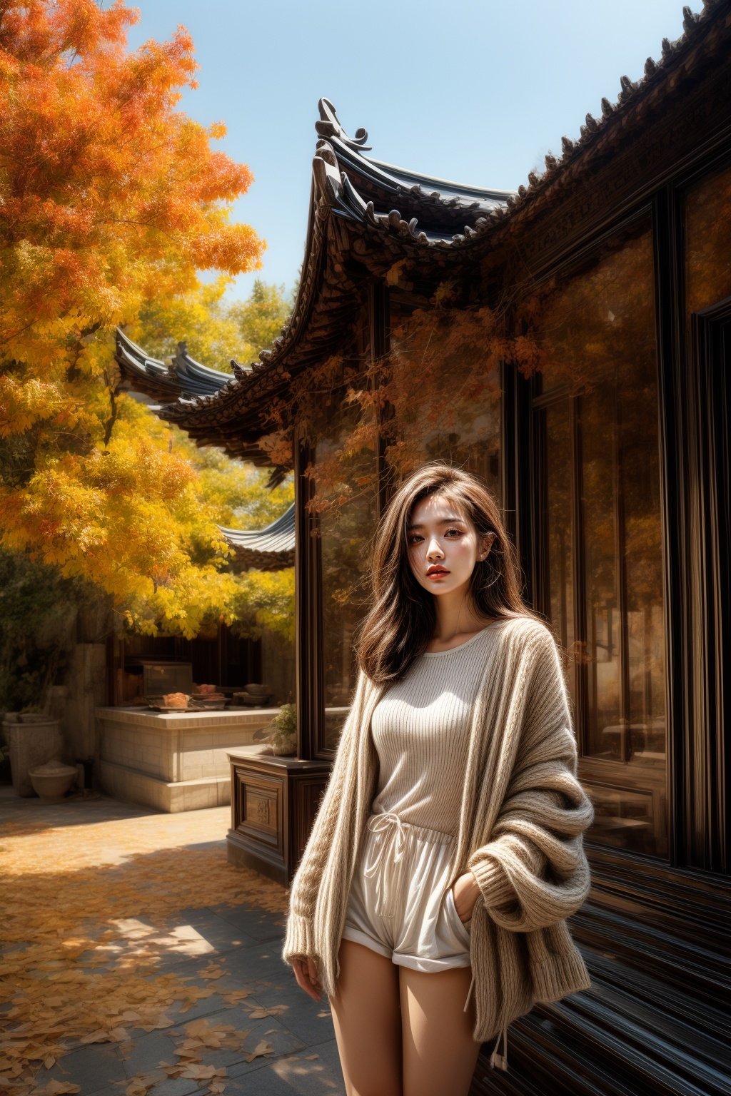 1girl,architecture,autumn,fengjing1,