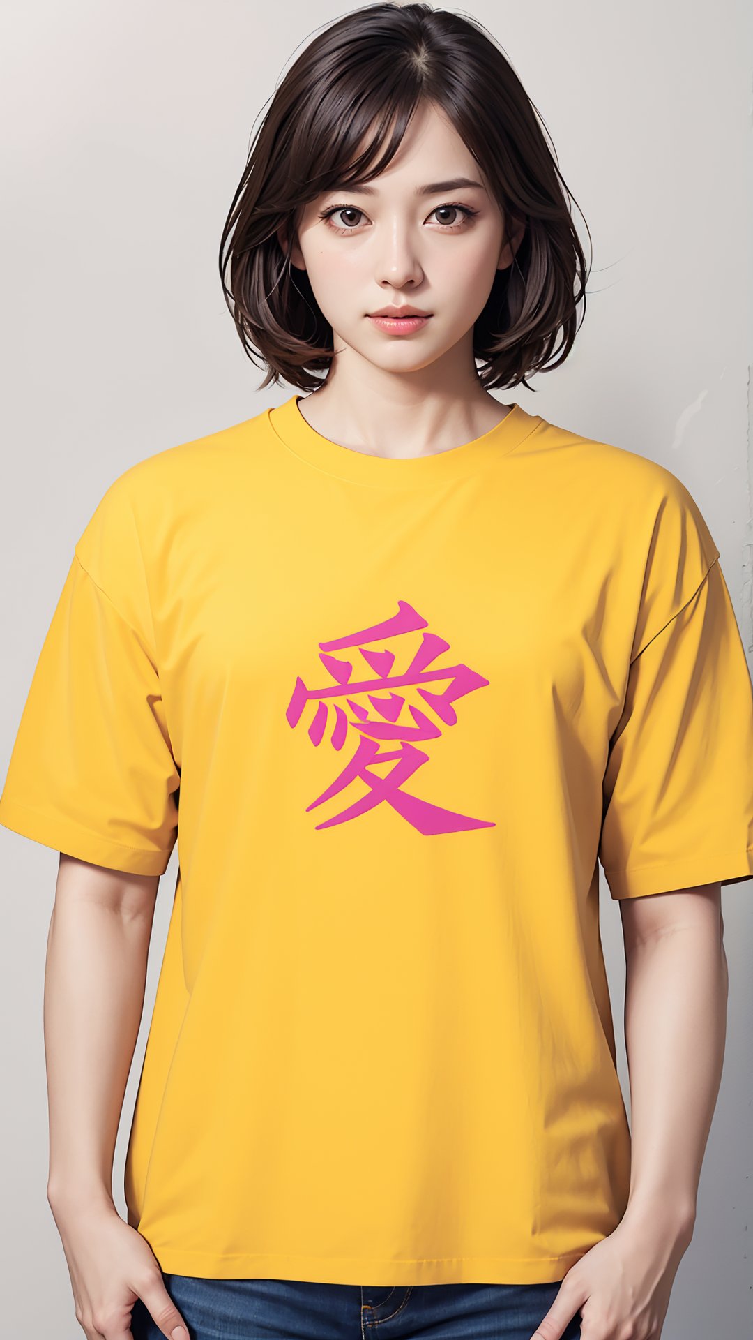 (best quality,masterpiece:1.2),ultra detailed,(photo realistic:1.4),solo,cute girl,wearing t-shirt,love_T-shirt