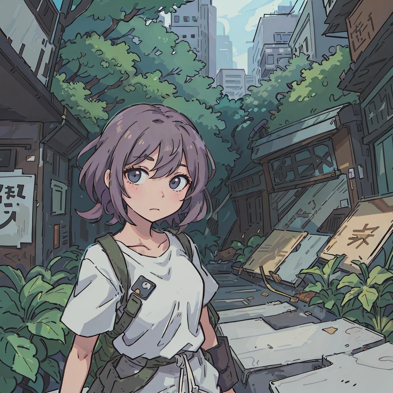 (best quality:0.8) perfect anime illustration, what is that thing in the urban jungle