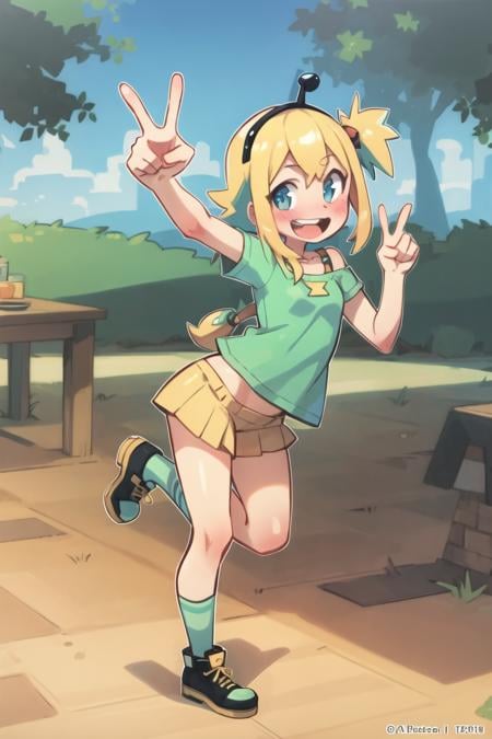 (masterpiece, official art), gerph, normpika, 1girl, blush, smile, open mouth, v sign, park, looking at viewer, full body, outline, <lora:gerph-10_v7:0.75>,<lora:amanoPikameeLocon_v1:0.8> 