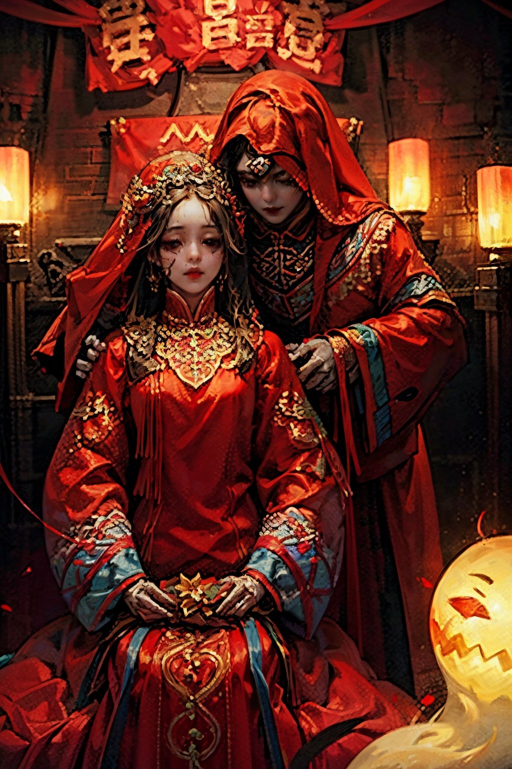  1girl,(masterpiece, top quality, best quality),horror (theme),
masterpiece,(masterpiece, top quality, best quality, ((no humans)), scenery, red theme, night,red and gold dress,qzfuling,Ghost Wedding, (Red Wedding Garment),The body is controlled by the puppet string,(masterpiece:1,2), best quality,Pure black eyes, empty eyes
masterpiece, highresoriginal,extremelydetailed wallpaper,perfect
lighting,(extremely detailed CG:1.2),drawing, Put on her own makeuppaintbrush,girl,Puppet show,(Silk control girl:1.2)