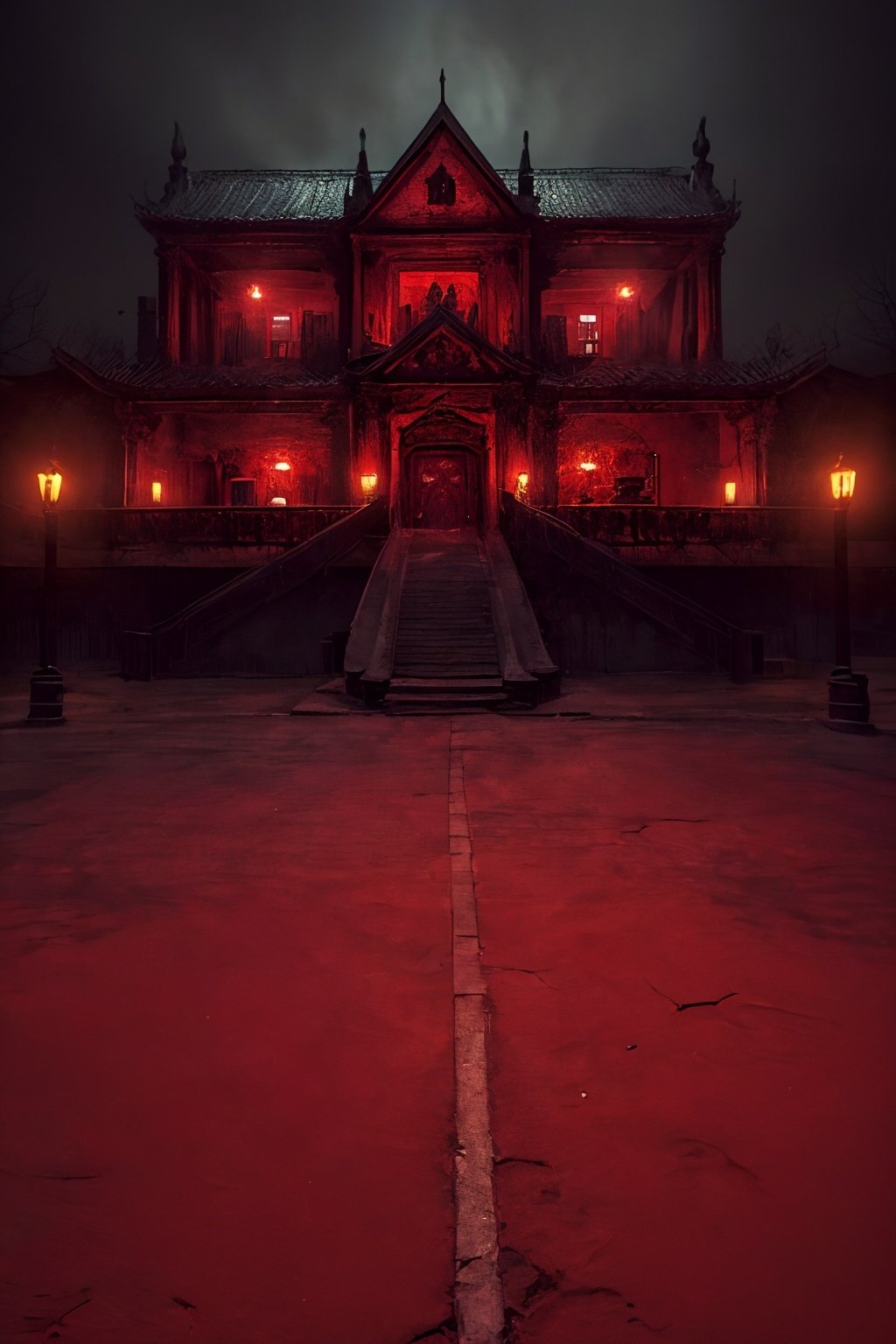  (masterpiece, top quality, best quality),horror (theme),masterpiece,(masterpiece, top quality, best quality, ((no humans)), scenery, red theme, night,