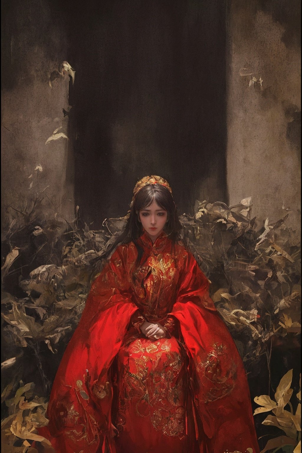  1girl,(masterpiece, top quality, best quality),horror (theme),
masterpiece,(masterpiece, top quality, best quality, ((no humans)), scenery, red theme, night,red and gold dress,qzfuling,Ghost Wedding, (Red Wedding Garment),The body is controlled by the puppet string,(masterpiece:1,2), best quality,Pure black eyes, empty eyes
masterpiece, highresoriginal,extremelydetailed wallpaper,perfect
lighting,(extremely detailed CG:1.2),drawing, Put on her own makeuppaintbrush,girl,Puppet show,(Silk control girl:1.2)