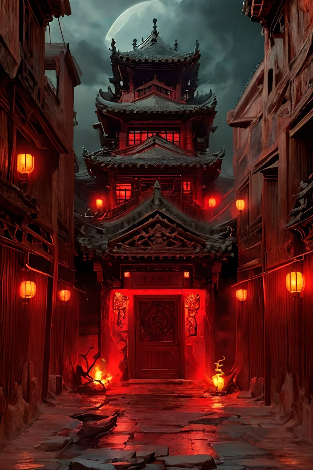  (masterpiece, top quality, best quality),horror (theme),masterpiece,(masterpiece, top quality, best quality, ((no humans)), scenery, red theme, night,