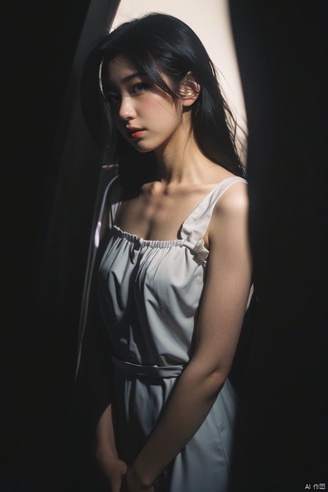 1girl,solo,upper body,in the dark,dress,deep shadow,reflection light,depth of field,black background,simple background,( chiaroscuro,Fujicolor, UHD, super detail ,raw,85mm,f/1.2,FujifilmXT4,),,.
