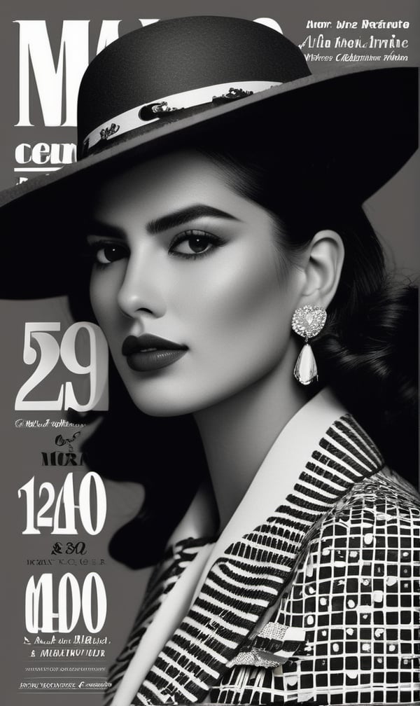 (((grayscale style))), analog style, Create a stunning magazine cover for a Mexican avant-garde publication that showcases the latest trends in fashion, society, and culture with a 1940s graphic style. Use bold, dynamic imagery and typography to capture the spirit of a nation on the cusp of revolutionizing its culture.
