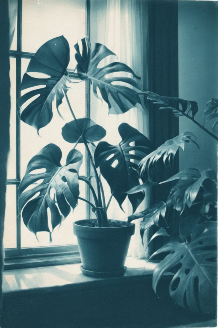 monstera plant by a window, absurd res, cyanotime