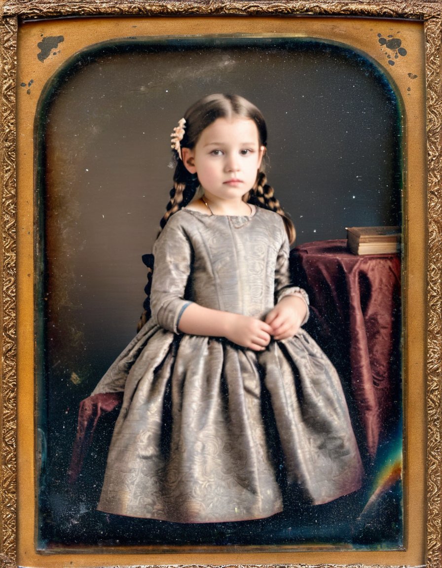 photo of a little girl, full body, wearing an antique dress, looking at viewer, 8k, absurd res, dagtime   <lora:timetravel_xl-000002:1>