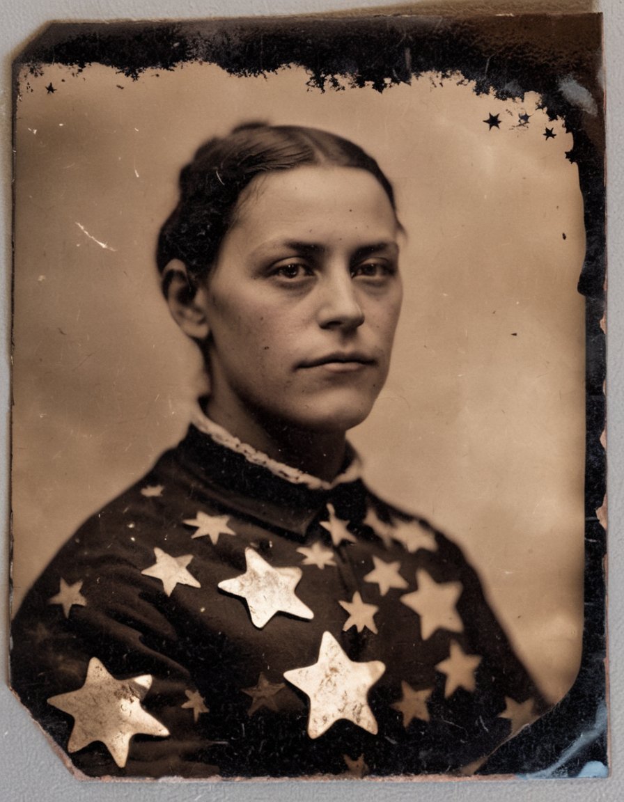 hyperrealistic tintype photo of a shadow filled with stars. extremely high-resolution details, photographic, realism pushed to extreme, fine texture, incredibly lifelike, tintime <lora:timetravel_xl-final:1>