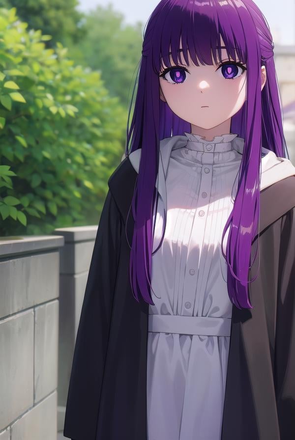 fern, <lora:fernv2-lora-nochekaiser:1>,fern, long hair, bangs, (purple eyes:1.1), purple hair, sidelocks, blunt bangs, (bright pupils:1.5), half updo,BREAK shirt, dress, jacket, white shirt, open clothes, hood, white dress, hood down,BREAK outdoors, sky, nature,BREAK looking at viewer, (cowboy shot:1.5),BREAK <lyco:GoodHands-beta2:1>, (masterpiece:1.2), best quality, high resolution, unity 8k wallpaper, (illustration:0.8), (beautiful detailed eyes:1.6), extremely detailed face, perfect lighting, extremely detailed CG, (perfect hands, perfect anatomy),