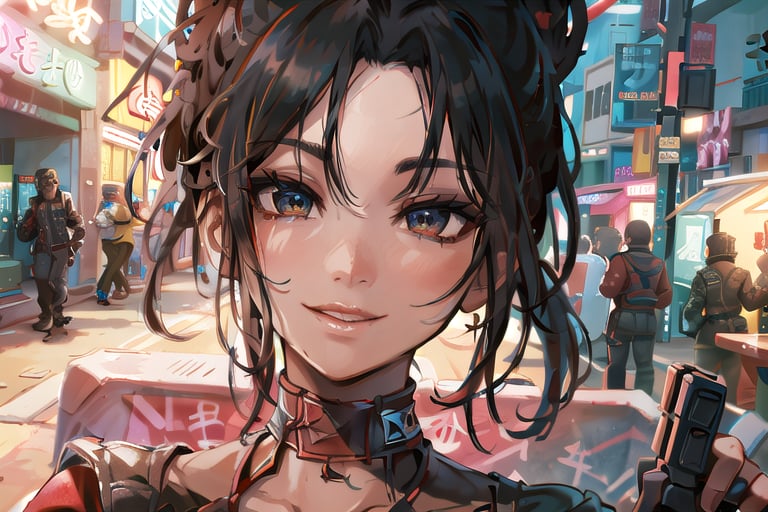 close-up, face, head, Cyberpunk, black skin, smile, party, happy